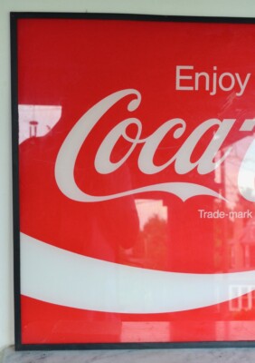 Large Vintage ENJOY COCA COLA Thick Plastic Lucite Sign 32.5