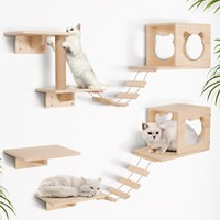 5Tlg Kletterwand Set Katzen Holz KatzenmöBel Mit Sisal Kratzbaum Katzenliege