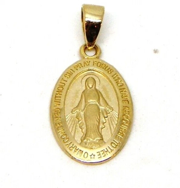 14k Yellow Gold Miraculous Medal Pendant Virgin Mary eBay