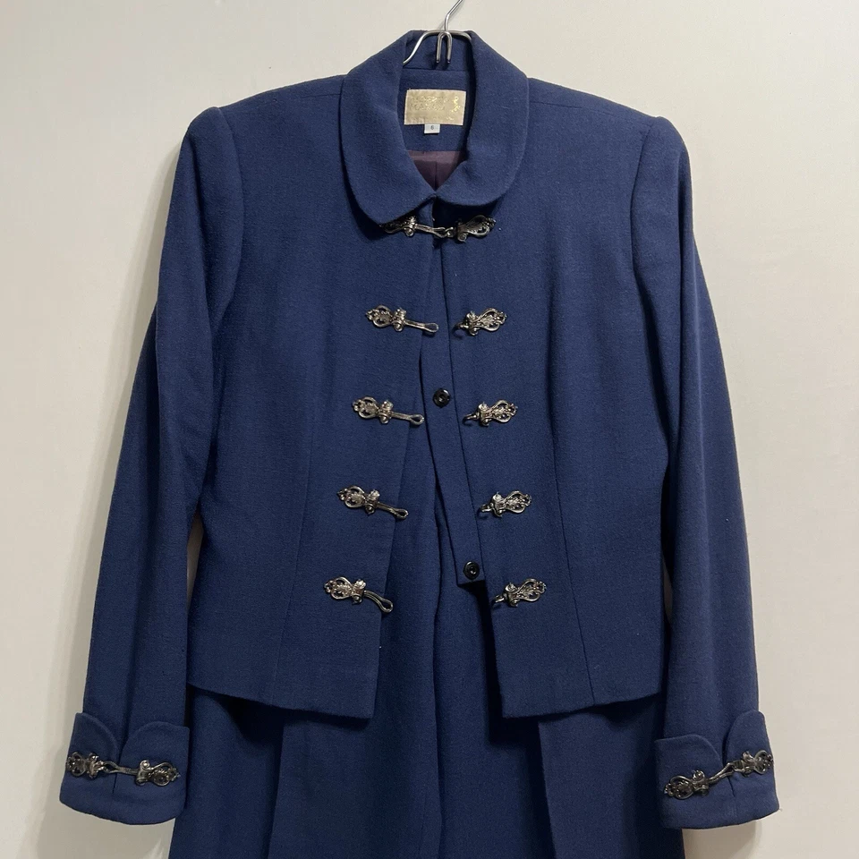 Vintage Alberto Makali Worsted Wool Blue Pant Suit Set Womens 6 Ornate Clasp - Image 3 of 4