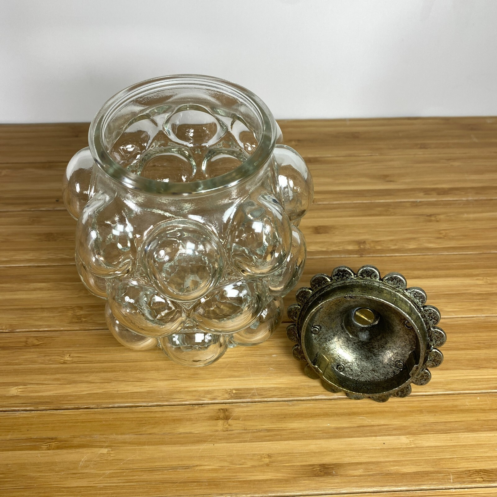 Vtg GEM ACC Ornate Brass Bubble Glass Bathroom Vanity 3Pc Set Hollywood