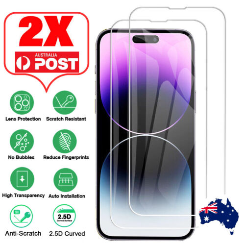 2X Screen Protector For iPhone 14 13 12 11 Pro XS Max XR X 8 7 6s Plus 9H Glass - Picture 1 of 37