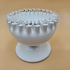 Vintage Fenton Ruffled Candy/Chip Dip Bowl On Pedestal Silvercrest 3.5" Tall.