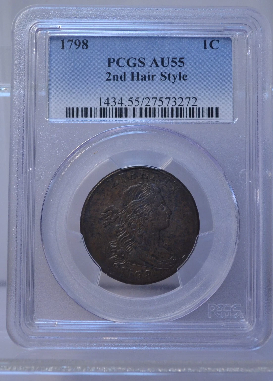 1798 1C DRAPED BUST LARGE CENT PCGS AU55 2ND HAIR STYLE UNITED STATES COIN
