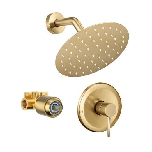 Shower Head, 8-Inch Gold Shower Faucet with Valve, Rainfall Shower Trim Kit,