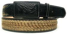 MEN'S BLACK WESTERN LEATHER BELT. SADDLE HORSE COWBOY RODEO BELT. CINTO VAQUERO