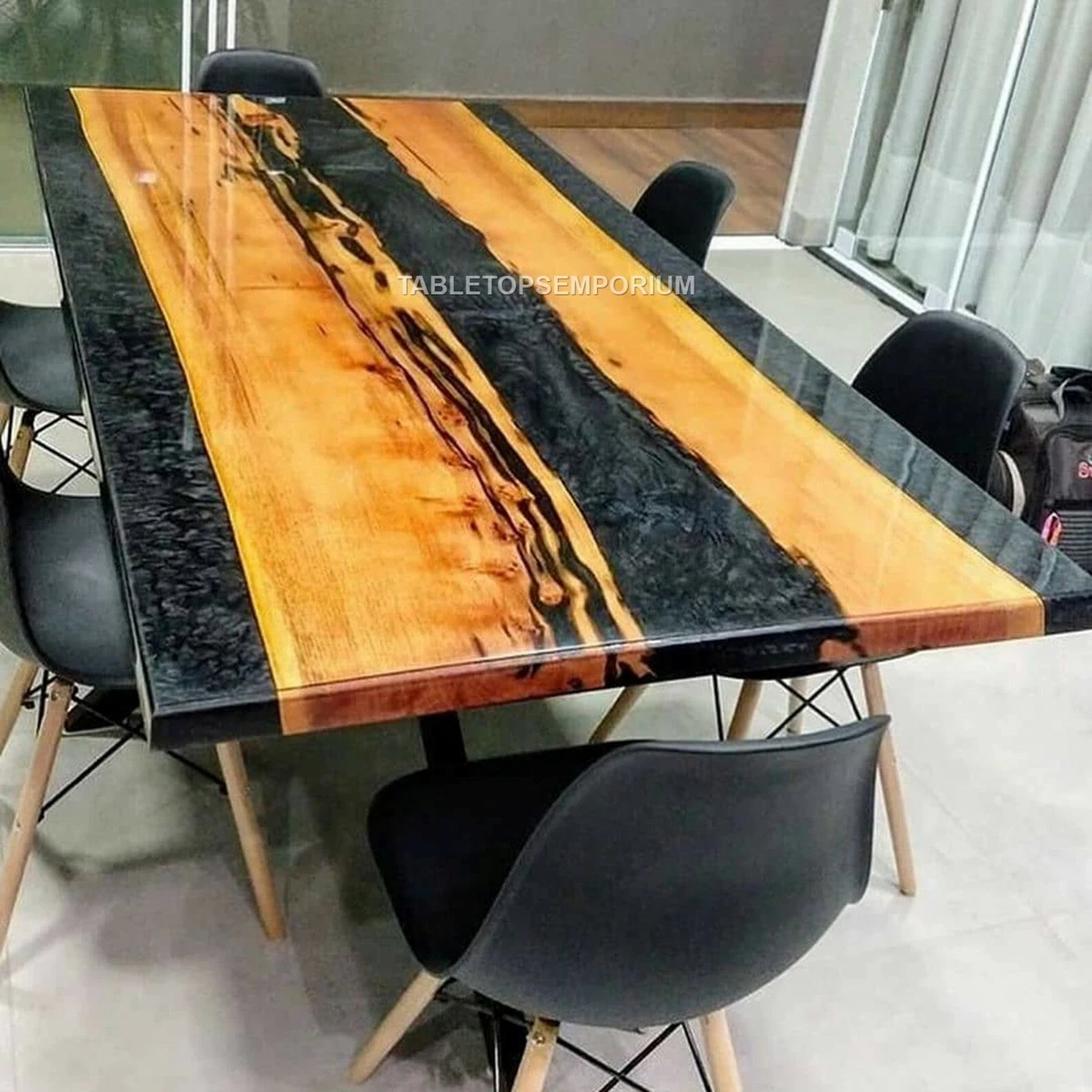 Black Epoxy Table, Resin Table,Acacia Wood Table, River Dining Table, for  Home