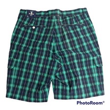 Fairway  Greene Shorts Men's 34 Blue Green Plaid Cotton Spandex Golf NWT