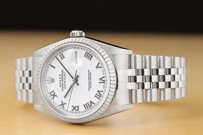 ROLEX MENS DATEJUST 16234 18K WHITE GOLD STEEL WHITE ROMAN DIAL