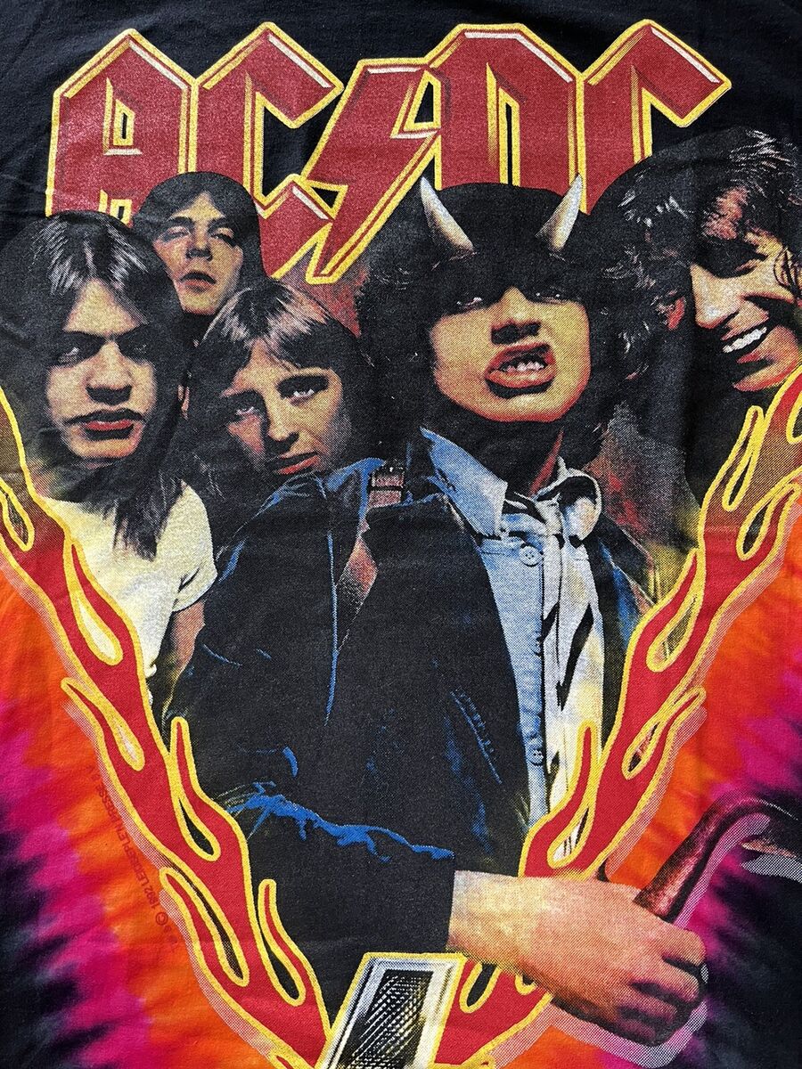 Tシャツ・カットソー ASCLO ACDC Pigment Short Sleeve T Shirt AC DC Highway To Hell 666 AOP Short Sleeves Band Graphic T
