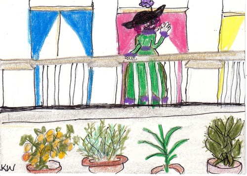 JKW Lady Her Home Is Her Castle Folk Art ACEO Original Painting