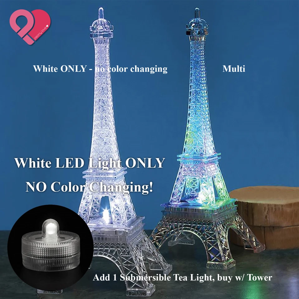 BLANCO LED Acrílico Torre Eiffel Luz Nocturna Boda Fiesta Centro de Mesa Decoración de Pasteles Foto 3 de 4