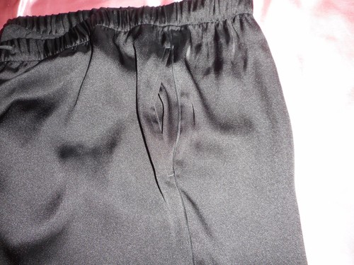 XL Ultra Silky Black Satin Lounge Palazzo Pants Pockets - Picture 6 of 7