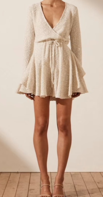 aimee frill cuff drawstring mini dress Shona Joy - Aimee Frill Cuff drawstring Mini Cream Dress Size 6