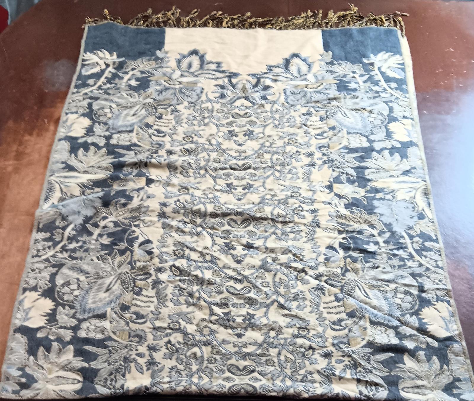 Luxury Blue Beige Floral Cashmere Scarf - Ultra Soft & Elegant