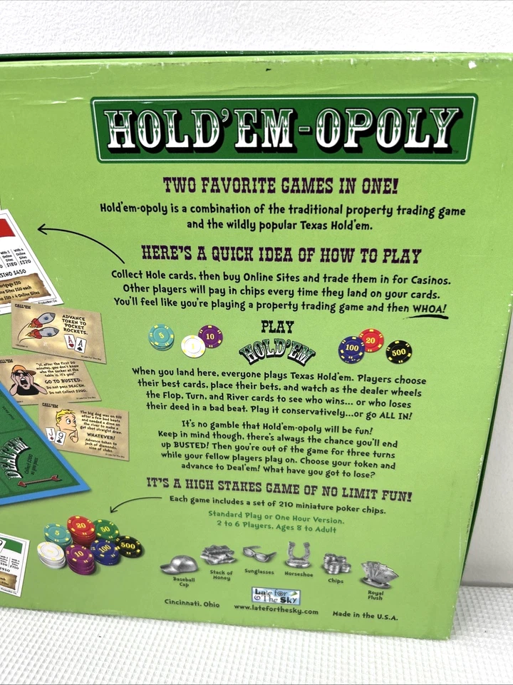 Hold 'Em-Opoly Juego de Mesa NUEVO Caja Abierta Difícil de Encontrar High Stakes Juego de Bienes Raíces Foto 3 de 4