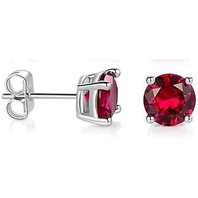 Lab-Created 2.25 ct.  Ruby Round Basket set Stud Earrings in Sterling Silver