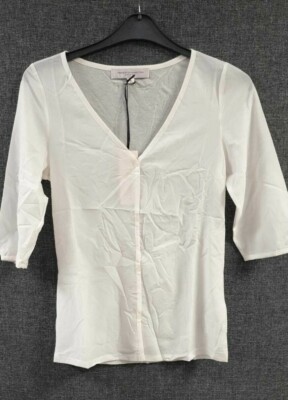 French Connection Bluse V-Ausschnitt Knopfleiste cremefarben UK Small LN015 HH 24