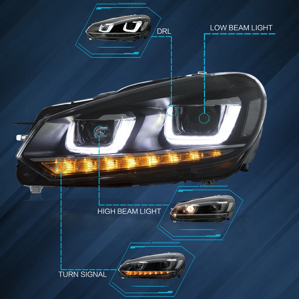 VLAND Paar Frontscheinwerfer für Golf 6 MK6 VI TSI 2008–2013 dynamischer Blinker - Bild 2 von 4