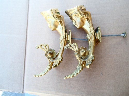 Rare Pair Antique Gilded Bronze Side Ornament/Caryatids For French Empire Clock - Picture 6 of 12