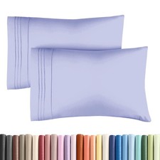2 Queen Size Pillow Covers, Premium Cotton Like Hotel Bedding, Purple