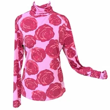NY&C Pink Rose Print Turtleneck Top Romantic Y2K Valentine dopamine Medium sweet