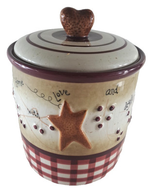 Vintage Linda Spivey Canister Hearts & Stars Red Gingham 2001 Blonder 7.5''