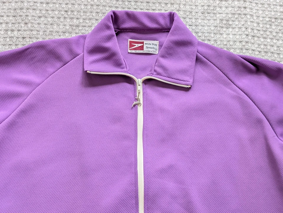 Chaqueta Speedo Ciervo Blanca De Colección Para Mujer Grande Púrpura Cremallera Completa Hecha en Japón Años 70 Foto 2 de 4
