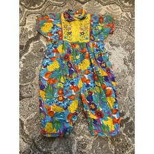 Vtg Biobottoms Romper Floral Colorful Embroidered Bohemian Hippie Girls 3T