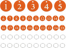 25PCS Number Tags 1-25, Number Key Tags Aluminum Numbered Keychain Metal Round w