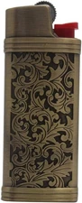 Vintage Floral Metal Lighter Case Cover Holder for Mini BIC Lighter J5 - 	Bronze