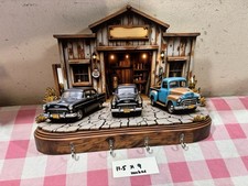 A VINTAGE CLASSIC CARS WOODEN-HOUSE Key hanger/Rack with METALIC Bronze hooks
