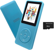 MP3 Player 32GB with Speaker Earphone Portable Mini Light Blue Music Player Supp