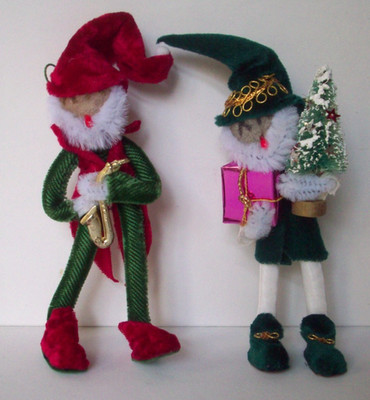 Lot of 2 elf gnome homemade? vintage  Christmas Ornament