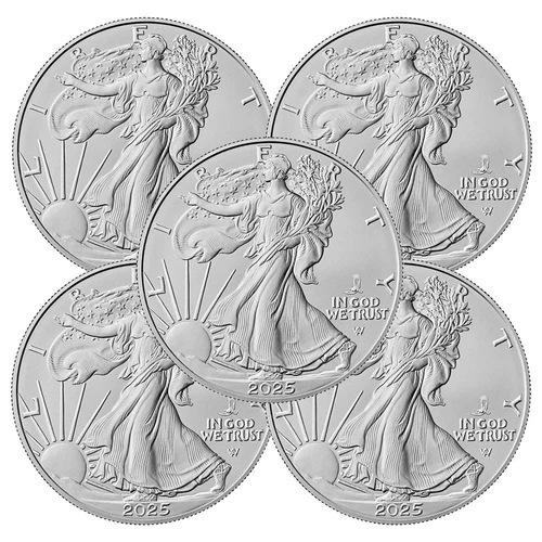 (5) 2025 American Silver Eagles w/Eagle Privy 1 oz GEM BU 500K Minted Worldwide