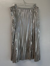 Maeve By Anthropologie Metallic Pleated Midi Skirt Silver Size 12