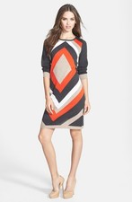 Eliza J Diamond Pattern Sweater Dress Sz XL Grey Multi
