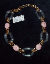 New with Tag Lele Sadoughi Cable-Link Necklace Resin links  Coral Stone Accen