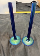 Lot 2 Carder Steuben Art Glass Blue Aurene Stick Bud Vase 9 Signed Aurene