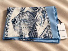 SLVATORE FERRAGAMO WOMENS LIGHT BLUE FISHSIZE 21 SCARF MSRP 500$