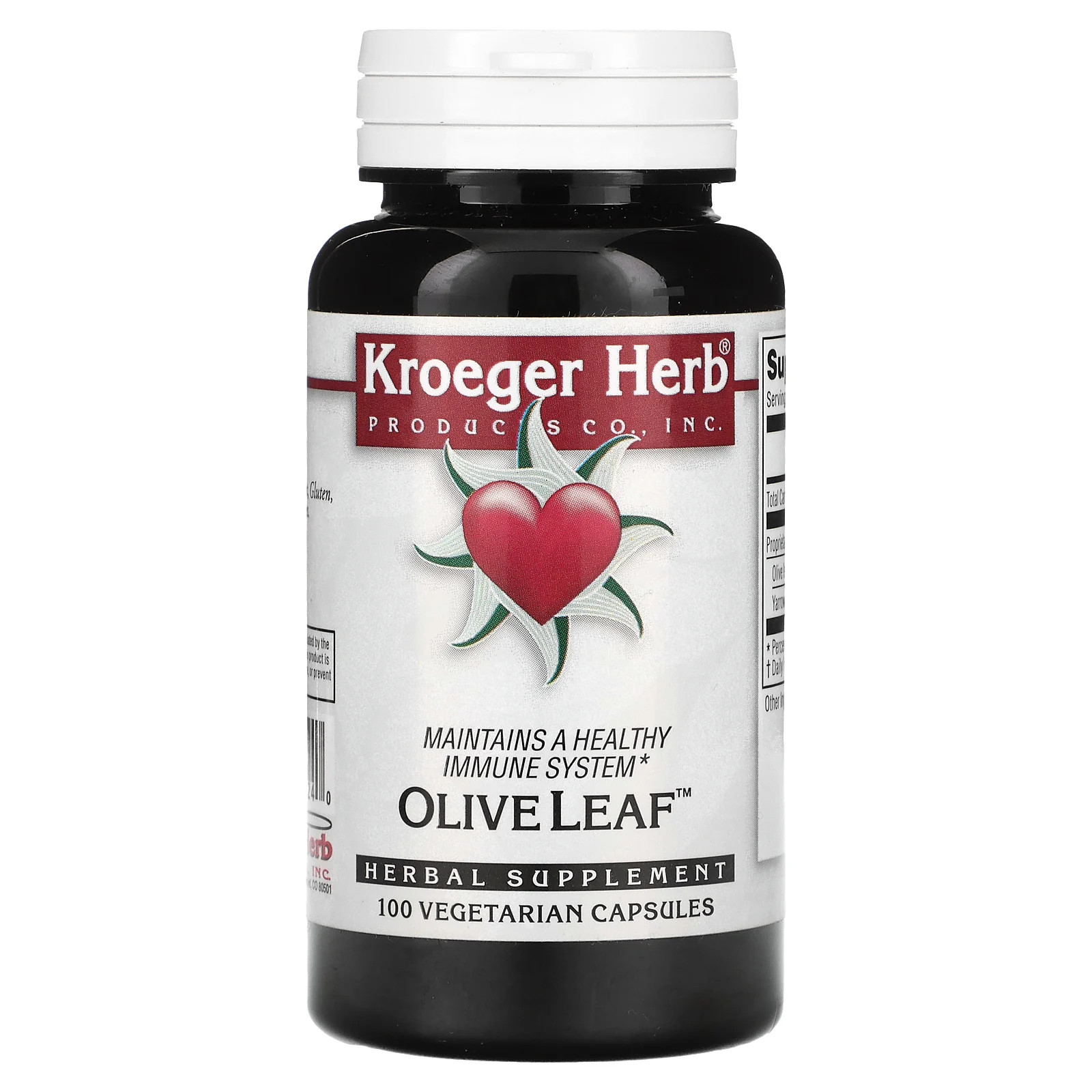 Kroeger Herb Co Olive Leaf 100 вегетарианских капсул Без глютена, без консервантов