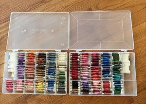 Cross Stitch THREAD Embroidery Floss Lot & 2 Plastic Cases - Carded READ