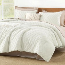Ivory California King Comforter Set - 3 Piece Oversized Chevron Tufted Boho Bedd