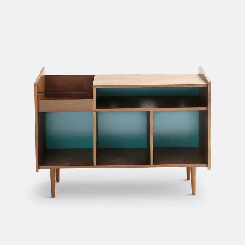 Armario de almacenamiento de vinilo de nogal unidad de aparador retro consola multimedia