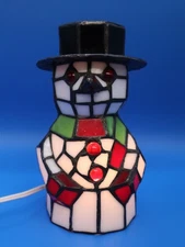 Vintage 8" Stained Glass Snowman Tiffany Accent Lamp Christmas Holiday Living