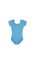 Capezio Short Sleeve Leotard Girls Light Blue Fitted Lightweight Solid Large