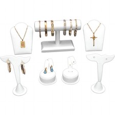 White Earring Necklace Bracelet Jewelry Display 7Pc Set