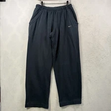 Vintage Y2K Nike Mens Medium Gray Swoosh Wide Baggy Leg Sweatpants Black