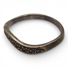 925 Sterling Silver Green Gemstone Band Ring Size 7.5 1.66g Stackable Vintage