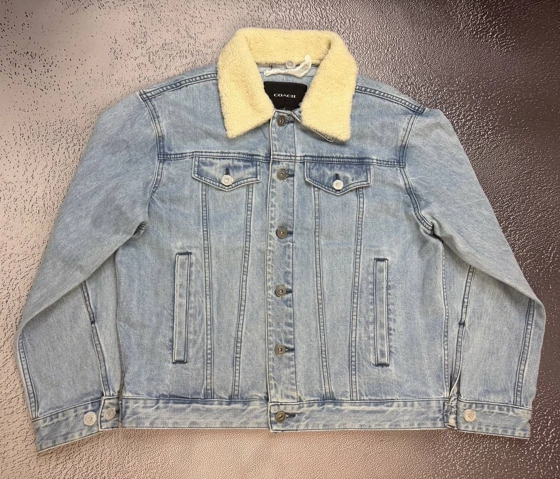 New Coach Men Denim Blue Button Up Collared Jacket Size 50